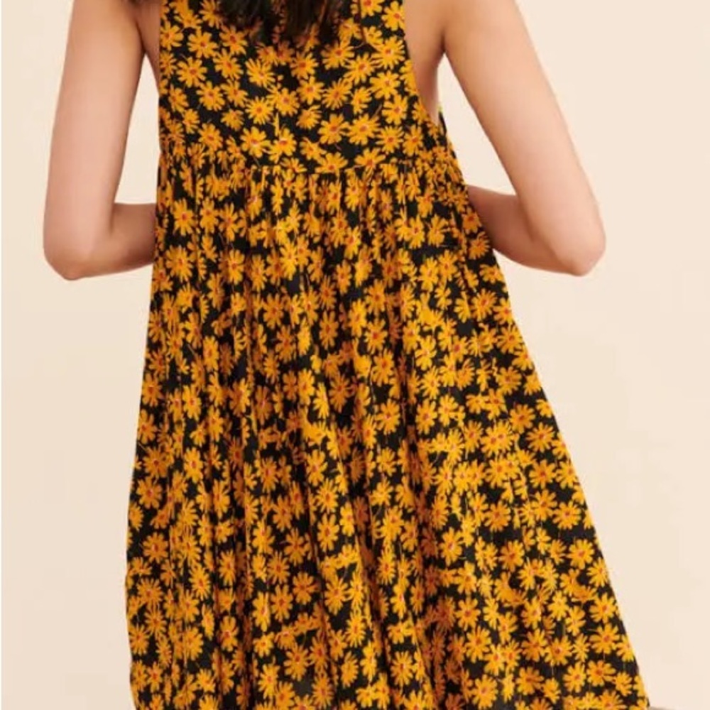 Free People Electric Daisy Mini Dress Yellow Black boho sleeveless - Picture 2 of 10